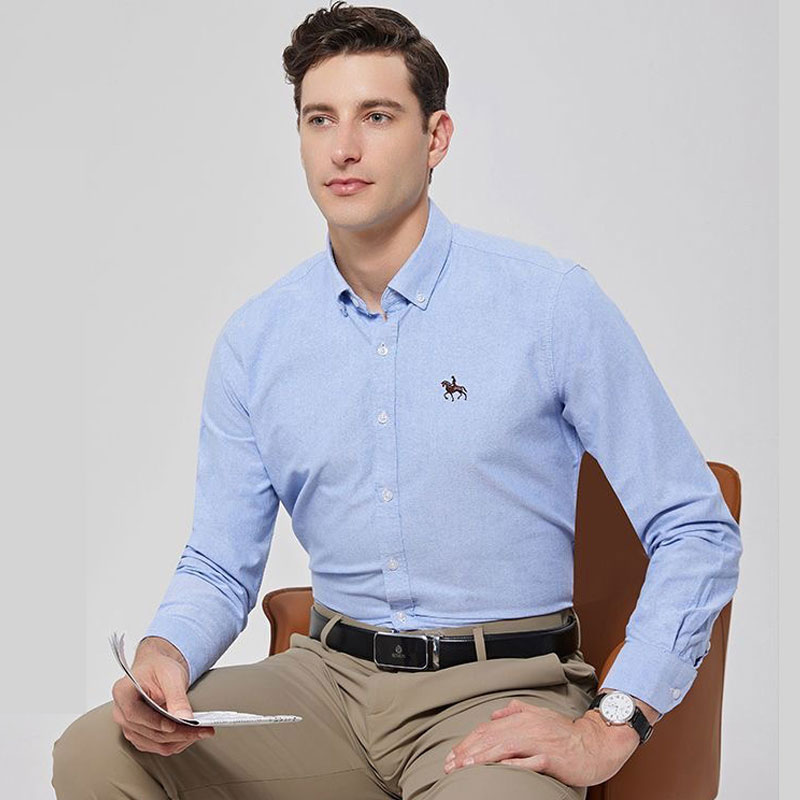 Large Men Formal Wear - قميص أكسفورد طويل الأكمام للرجال ،