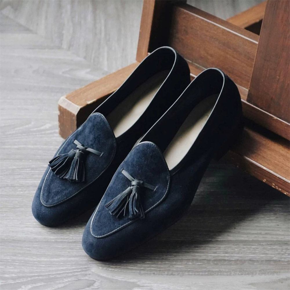شرابة ديكور حذاء رجالي الأزرق  - مراجعة Men Formal Wear Shoes وسعره