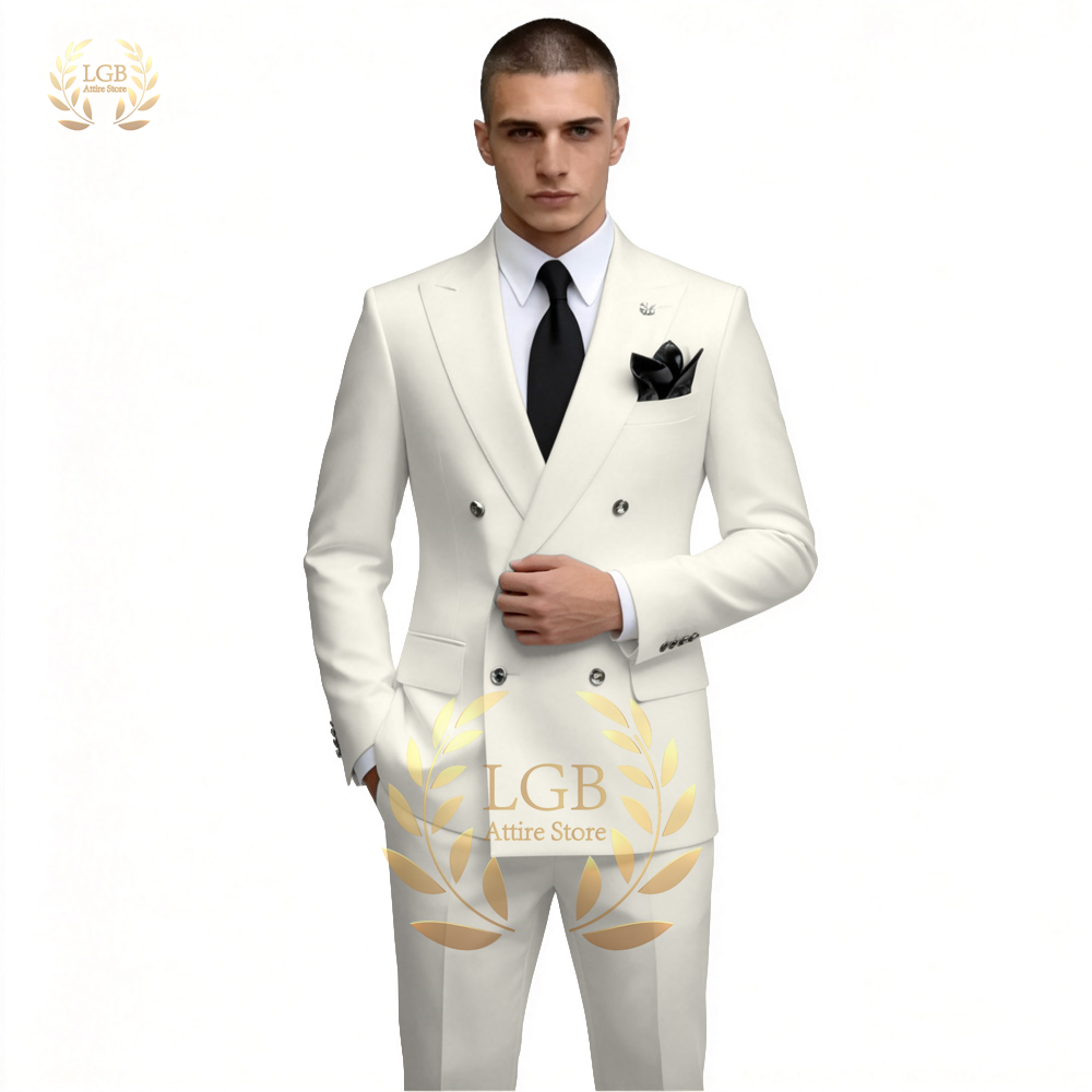 بدلة رجالية بيضاء مزدوجة الصدر - مراجعة Men Formal Wear For Dinner وسعره